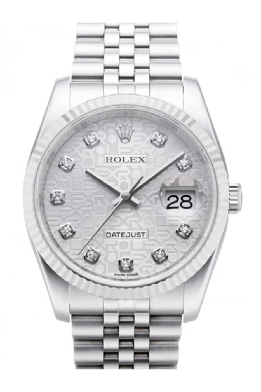 Rolex Datejust 36 Silver Jubilee Diamonds Dial 18k White Gold Fluted Bezel Stainless Steel Jubilee Watch 116234 Pre-owned