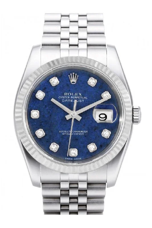 Rolex Datejust 36 Sodalite Dial 18k White Gold Fluted Bezel Stainless Steel Jubilee Watch 116234 Pre-owned