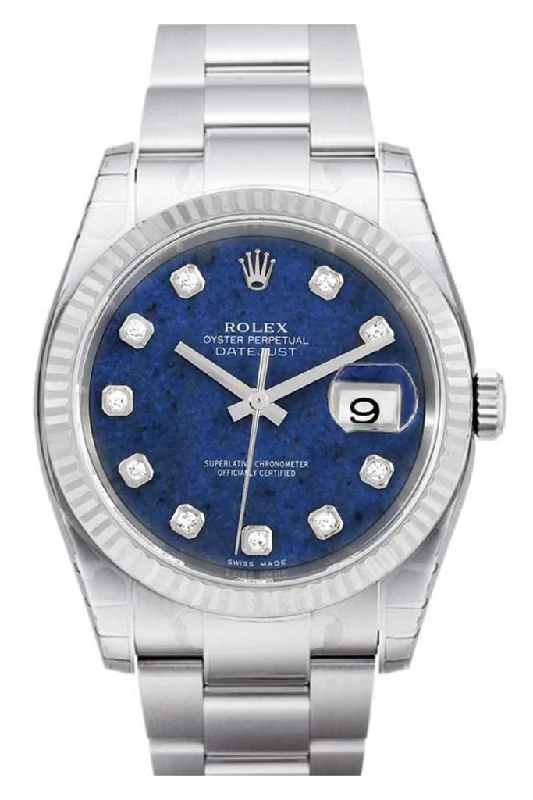 Rolex Datejust 36 Sodalite Diamonds Dial 18k White Gold Fluted Bezel Stainless Steel Oyster Watch 116234 Pre-owned