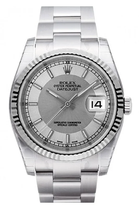 Rolex Datejust 36 Steel Silver Dial 18k White Gold Fluted Bezel Stainless Steel Oyster Watch 116234 Pre-owned