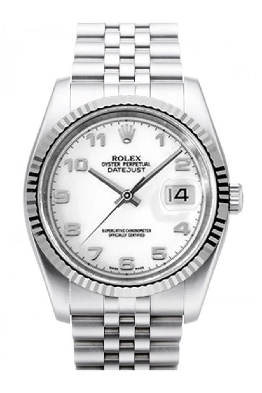 Rolex Datejust 36 White Dial 18k White Gold Fluted Bezel Stainless Steel Jubilee Watch 116234 Pre-owned