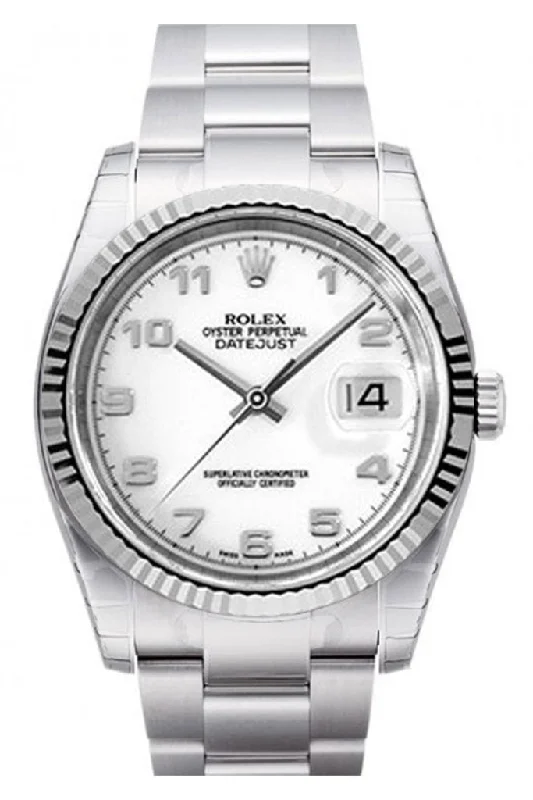 Rolex Datejust 36 White Dial 18k White Gold Fluted Bezel Stainless Steel Watch 116234 Pre-owned