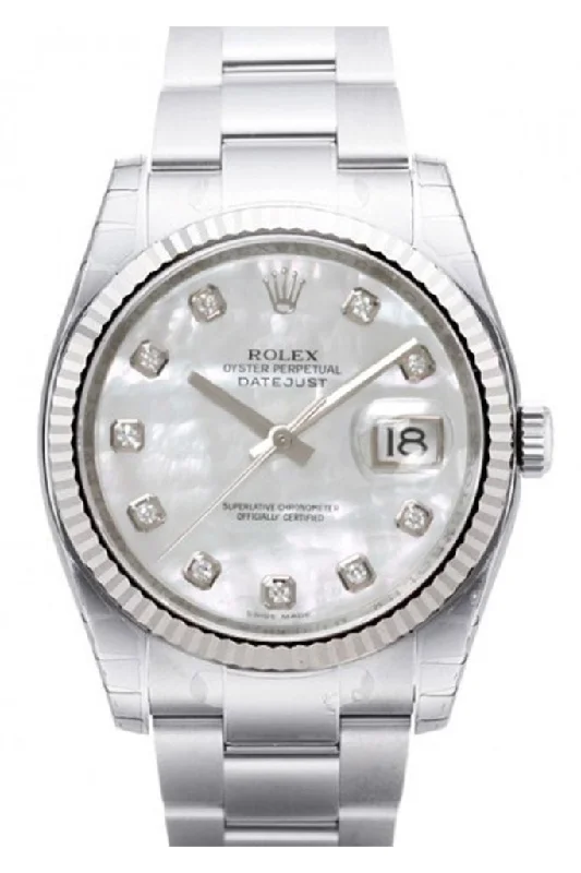 Rolex Datejust 36 White Mother of Pearl Diamond Dial Steel and 18k Gold Ladies Watch 116234 Pre-owned