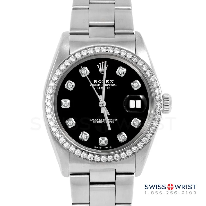 Rolex Date 34mm | 1500-SS-BLK-DIA-AM-BDS-OYS