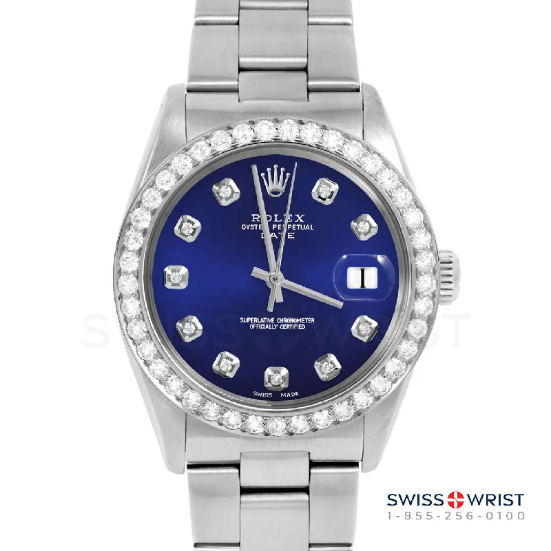 Rolex Date 34mm | 1500-SS-BLU-DIA-AM-2CT-OYS