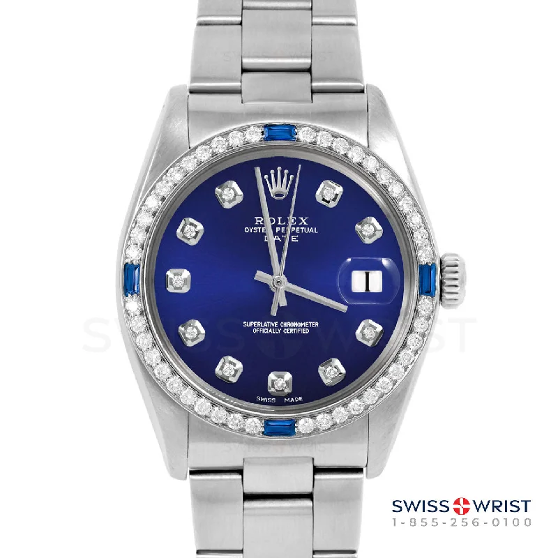 Rolex Date 34mm | 1500-SS-BLU-DIA-AM-4SPH-OYS