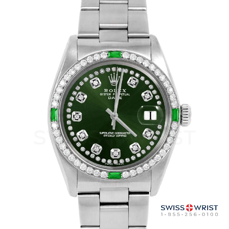 Rolex Date 34mm | 1500-SS-GRN-STRD-4EMD-OYS