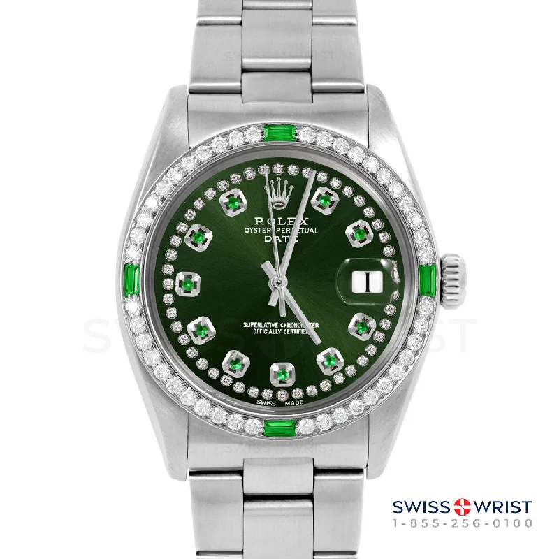 Rolex Date 34mm | 1500-SS-GRN-STRE-4EMD-OYS