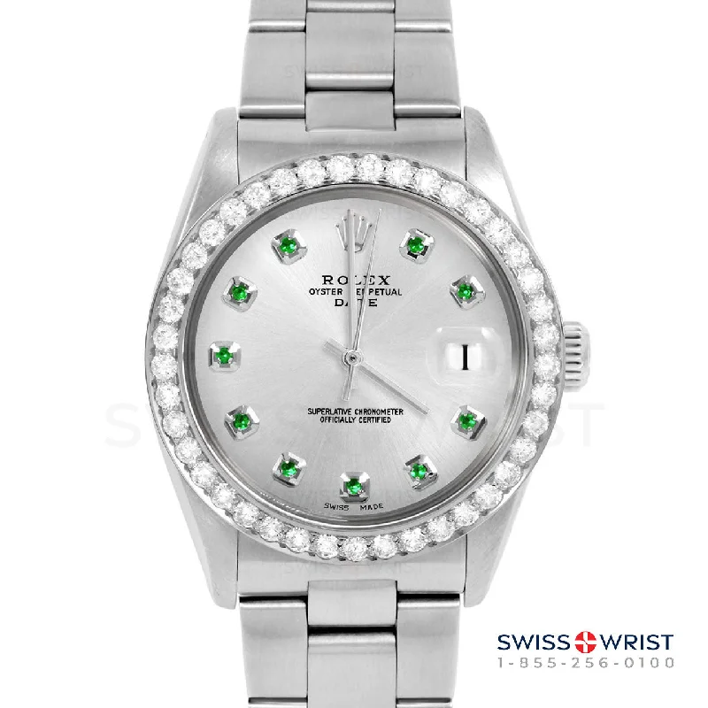 Rolex Date 34mm | 1500-SS-SLV-EMD-AM-2CT-OYS