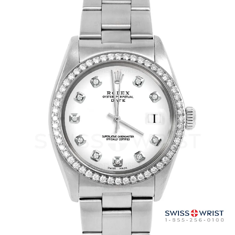 Rolex Date 34mm | 1500-SS-WHT-DIA-AM-BDS-OYS