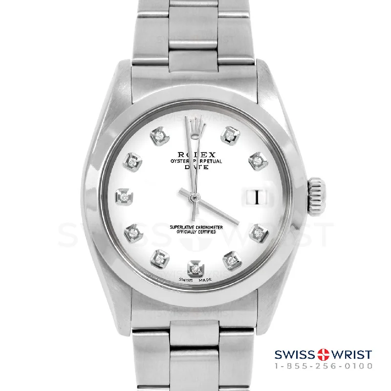 Rolex Date 34mm | 1500-SS-WHT-DIA-AM-SMT-OYS