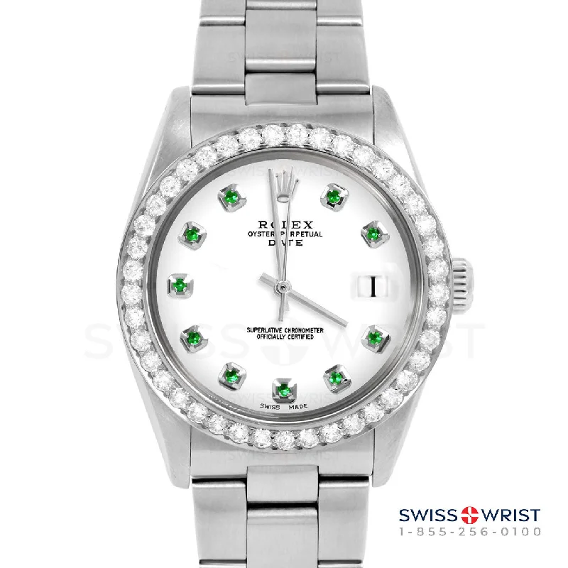 Rolex Date 34mm | 1500-SS-WHT-EMD-AM-2CT-OYS