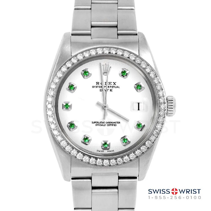 Rolex Date 34mm | 1500-SS-WHT-EMD-AM-BDS-OYS