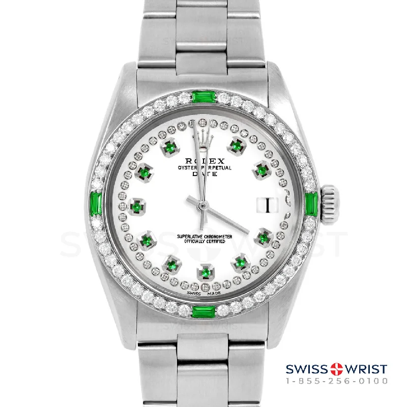 Rolex Date 34mm | 1500-SS-WHT-STRE-4EMD-OYS