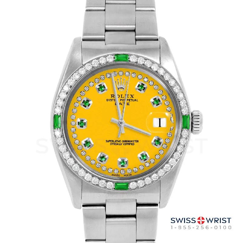 Rolex Date 34mm | 1500-SS-YLW-STRE-4EMD-OYS