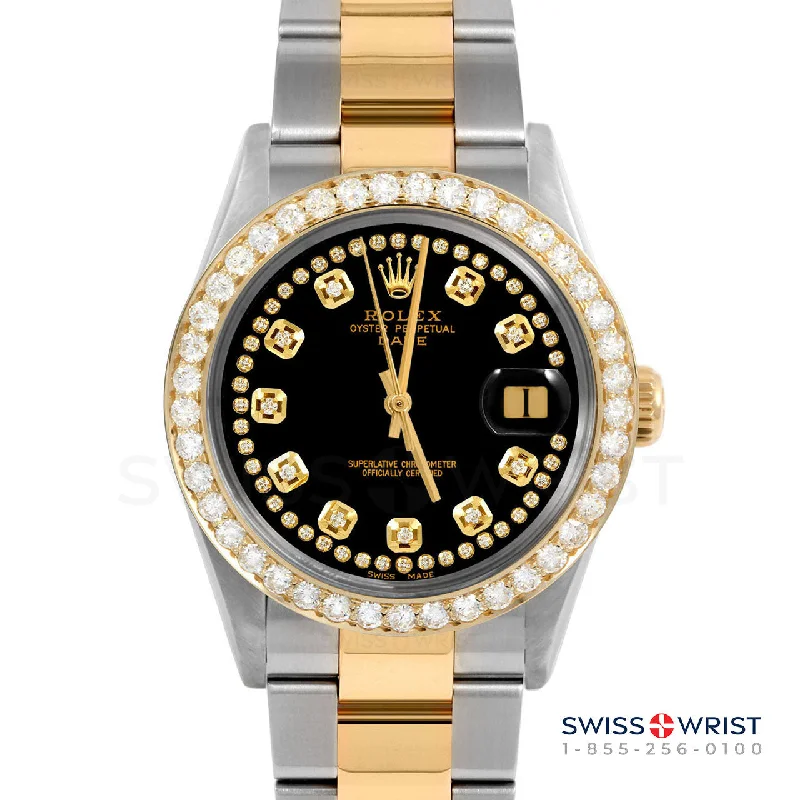 Rolex Date 34mm | 1500-TT-BLK-STRD-2CT-OYS