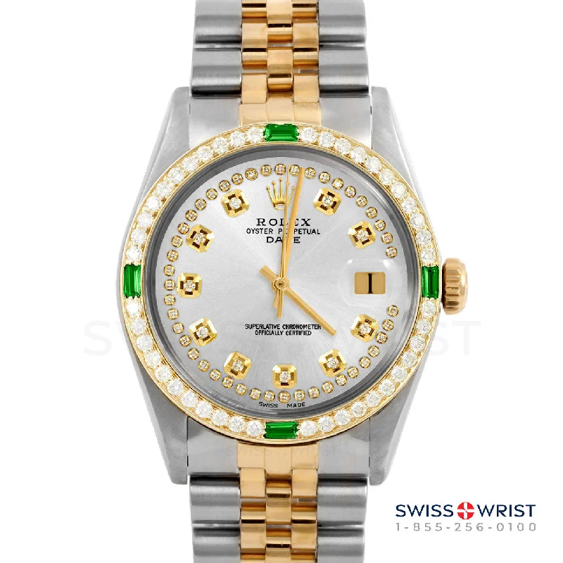 Rolex Date 34mm | 1500-TT-SLV-STRD-4EMD-JBL