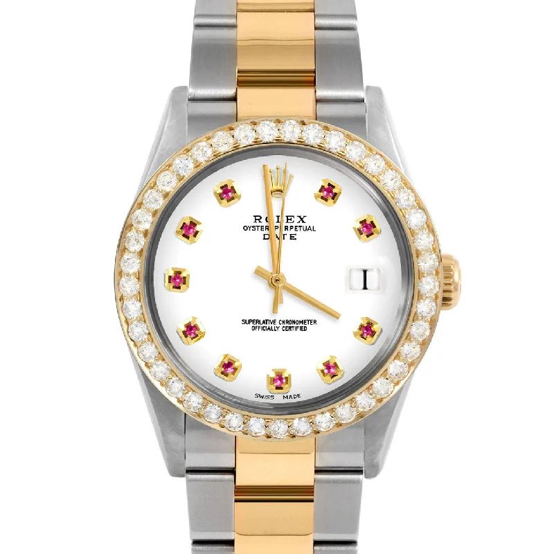 Rolex Date 34mm | 1500-TT-WHT-RBY-AM-2CT-OYS