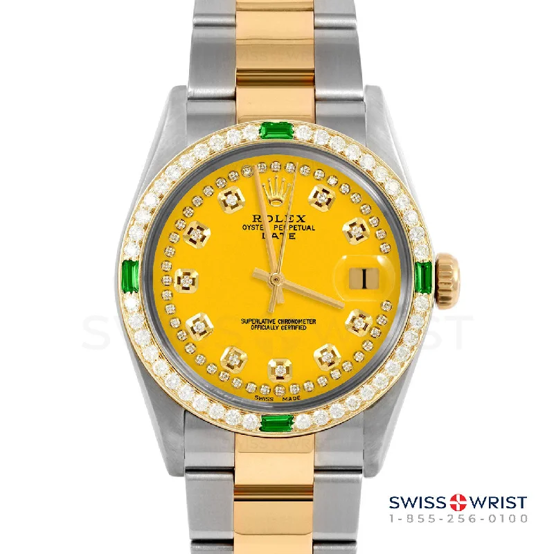 Rolex Date 34mm | 1500-TT-YLW-STRD-4EMD-OYS