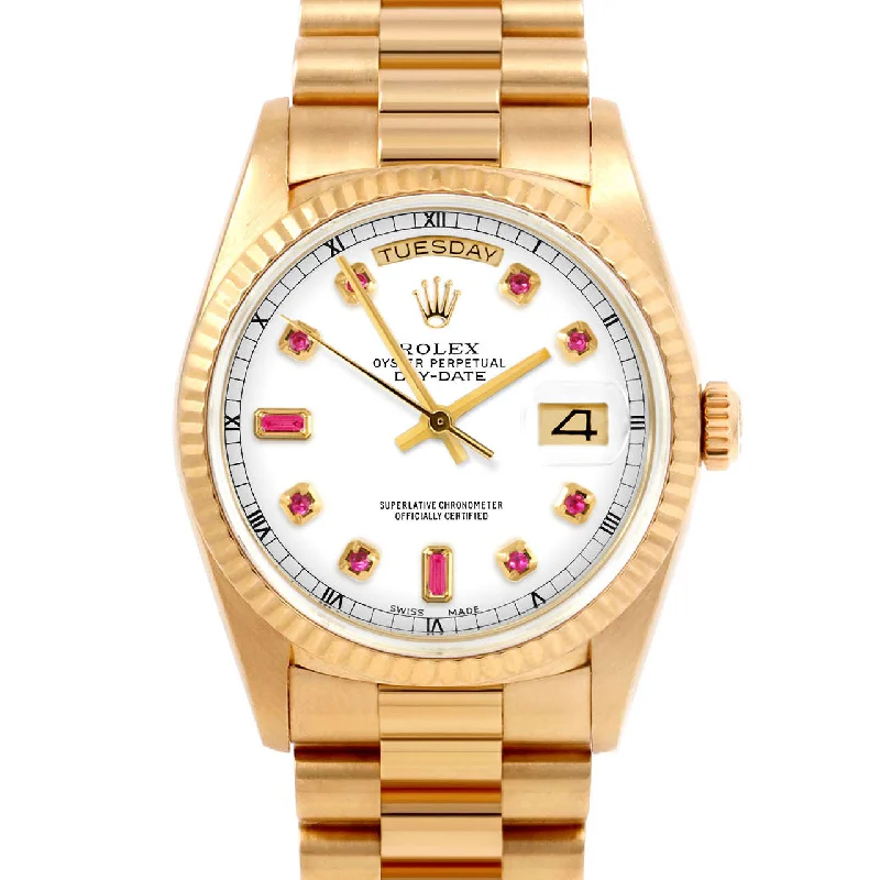 Rolex Day-Date 36mm | 18038-WHT-RBY-AM-FLT-PRS