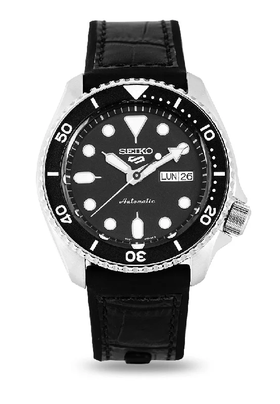 Seiko 5 SRPD55K2 Sports  Black Leather Strap Automatic Watch for Men